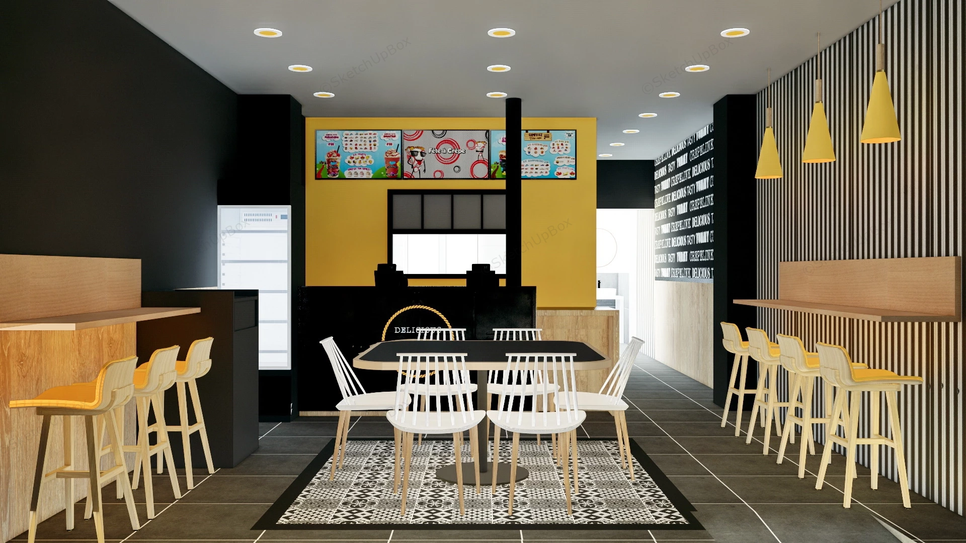 Fast Food Restaurant Interior Design sketchup model preview - SketchupBox