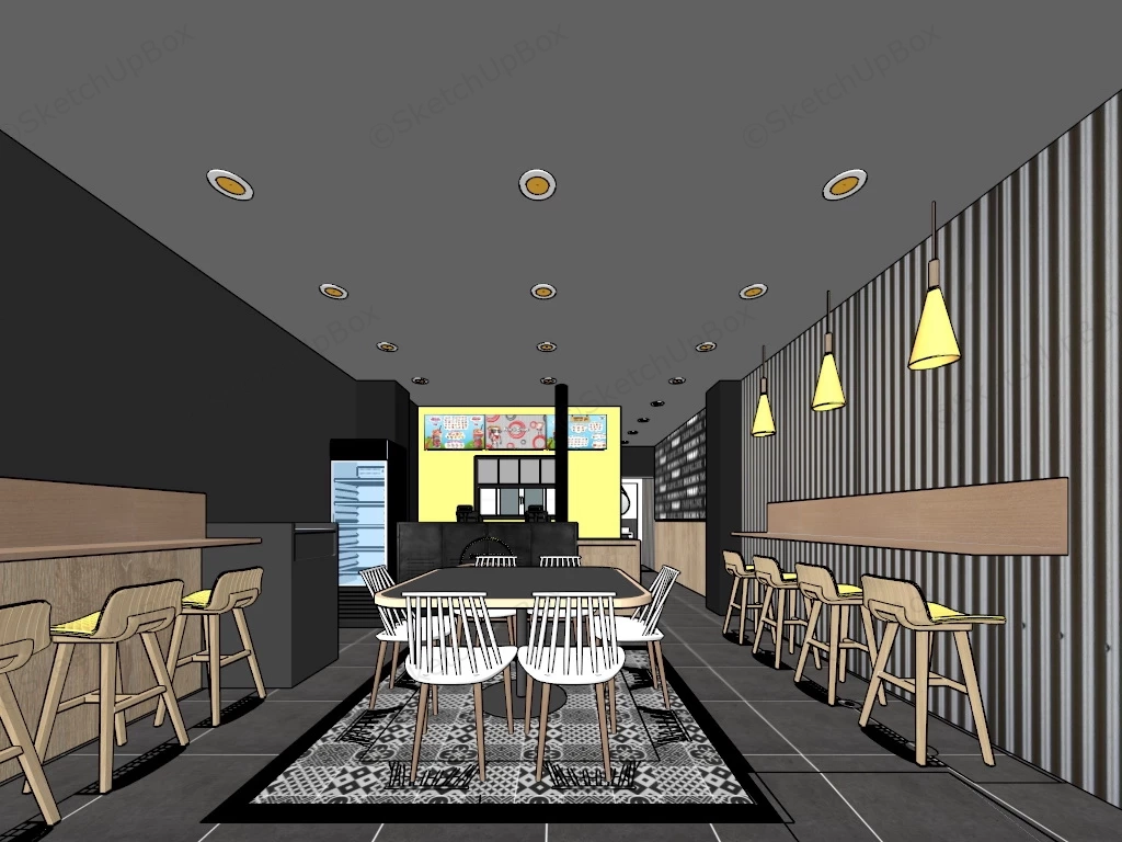 Fast Food Restaurant Interior Design sketchup model preview - SketchupBox