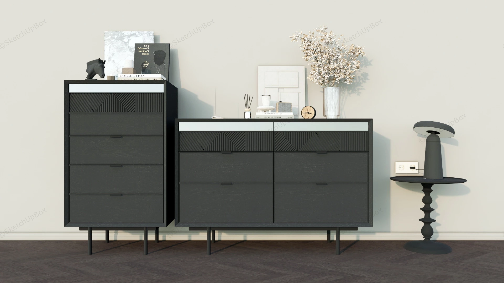 Black Dresser Set sketchup model preview - SketchupBox