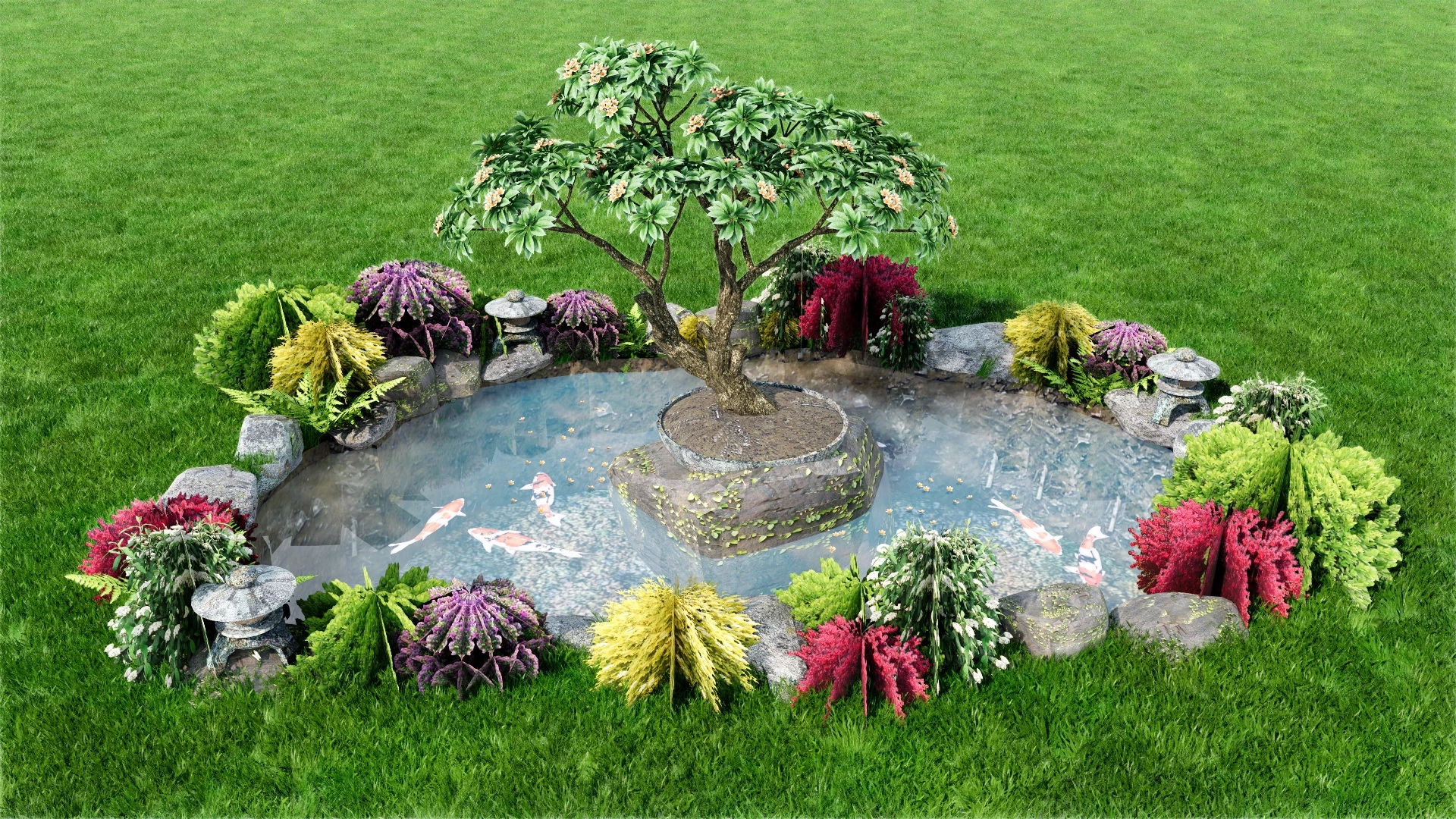 Small Garden Fish Pond sketchup model preview - SketchupBox