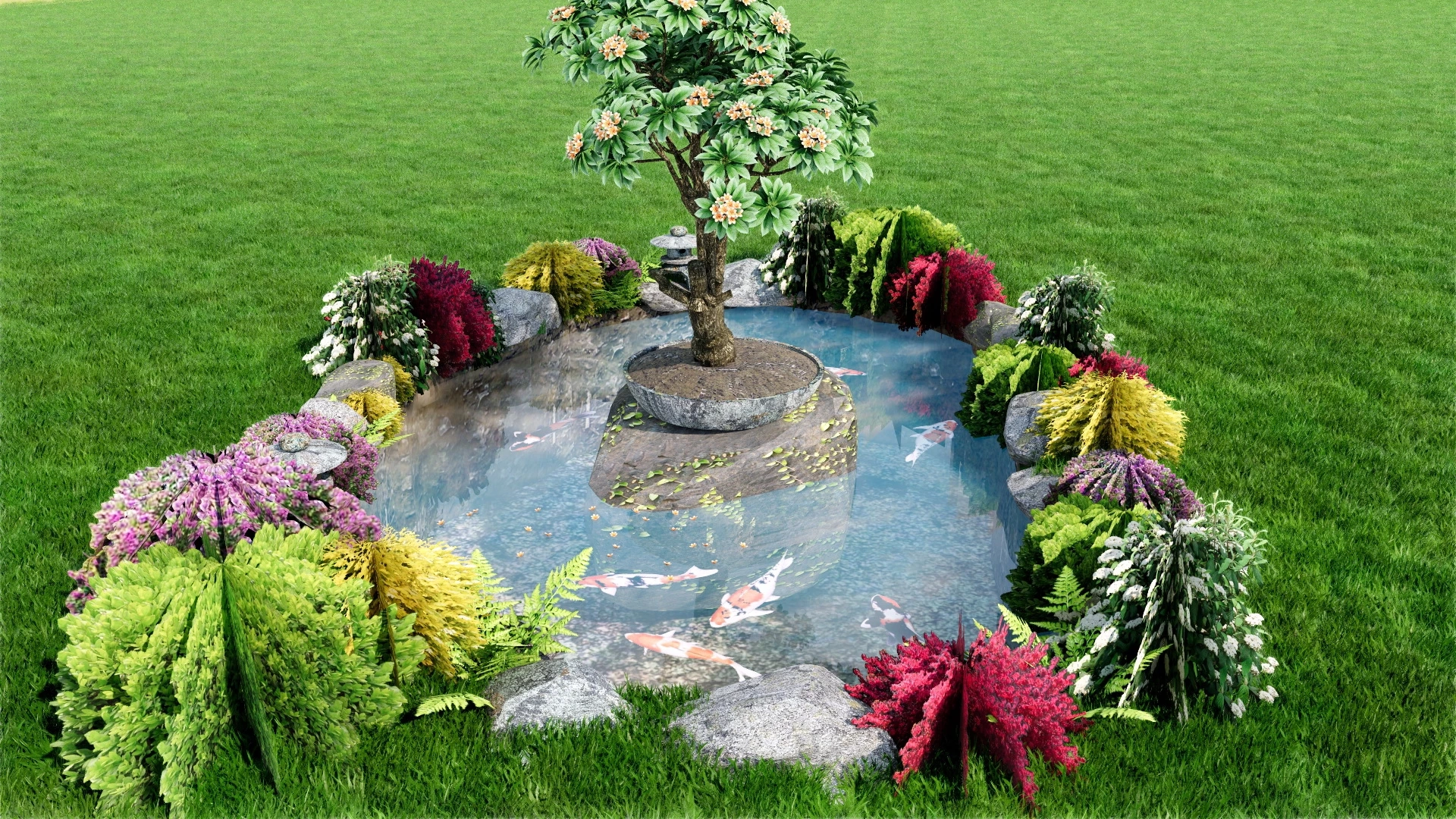 Small Garden Fish Pond sketchup model preview - SketchupBox