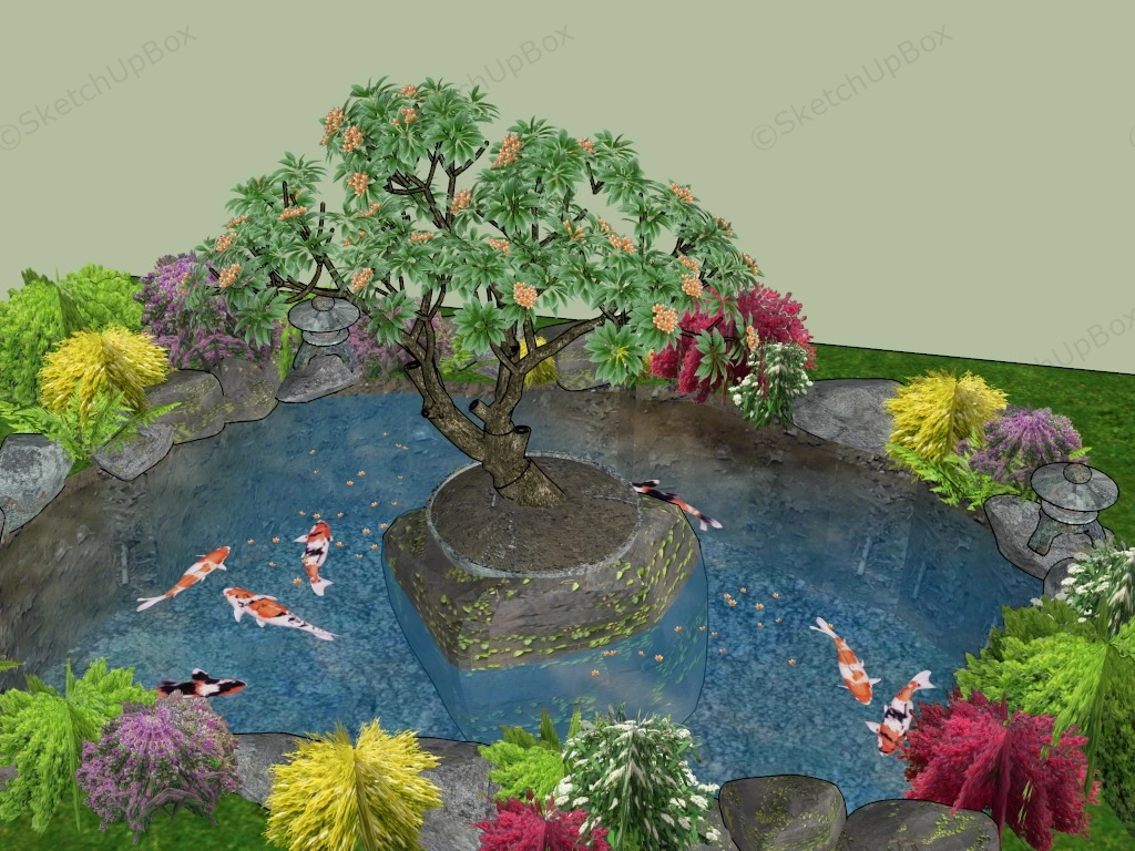 Small Garden Fish Pond sketchup model preview - SketchupBox