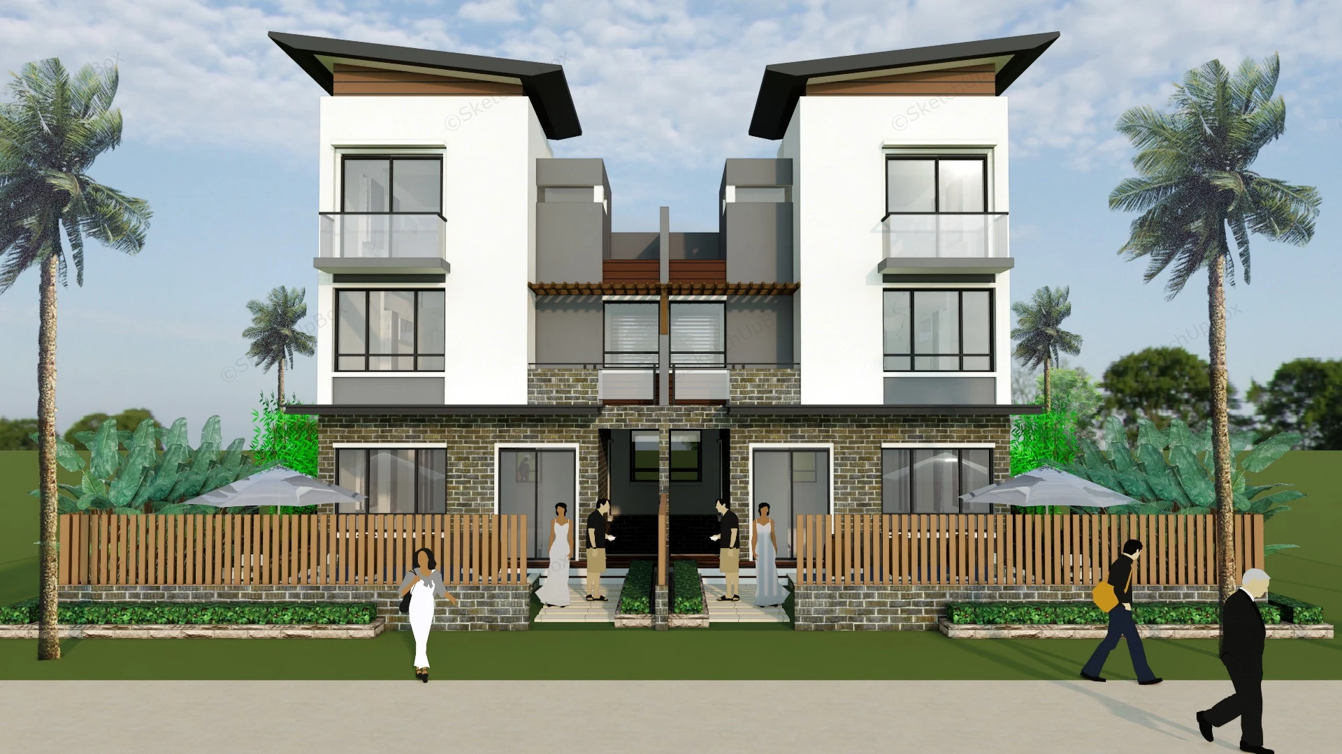 Modern Terraced Houses sketchup model preview - SketchupBox