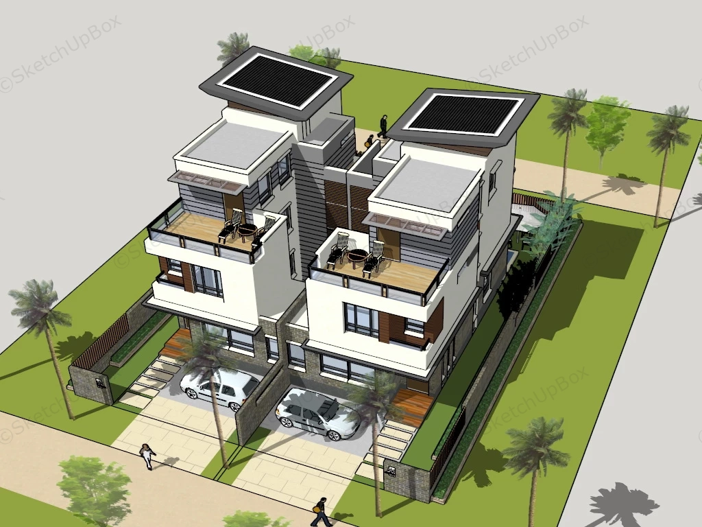 Modern Terraced Houses sketchup model preview - SketchupBox