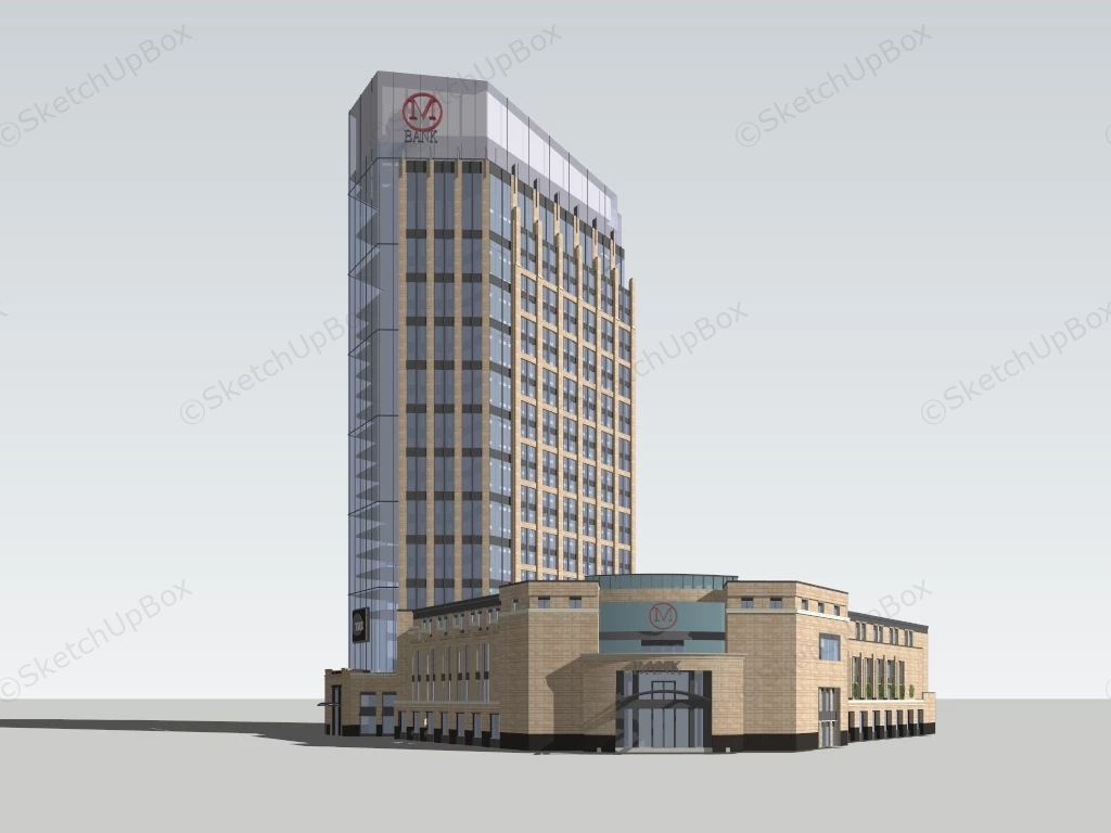 Modern Bank Building sketchup model preview - SketchupBox