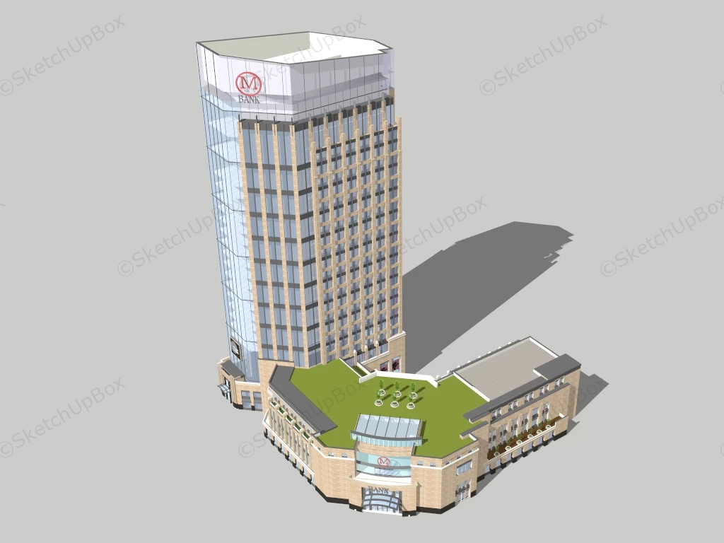 Modern Bank Building sketchup model preview - SketchupBox