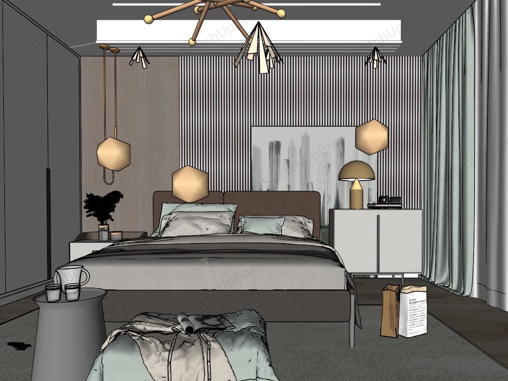 Contemporary Bedroom Interior Design sketchup model preview - SketchupBox