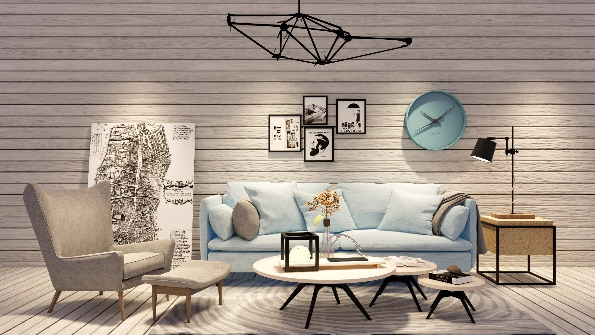 Industrial Chic Living Room sketchup model preview - SketchupBox