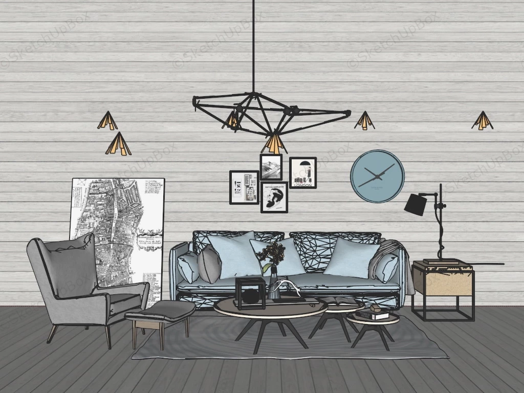 Industrial Chic Living Room sketchup model preview - SketchupBox