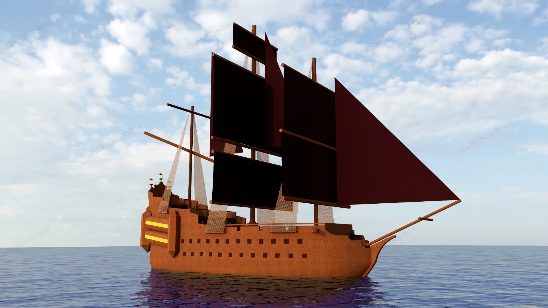 Sailing Warship sketchup model preview - SketchupBox