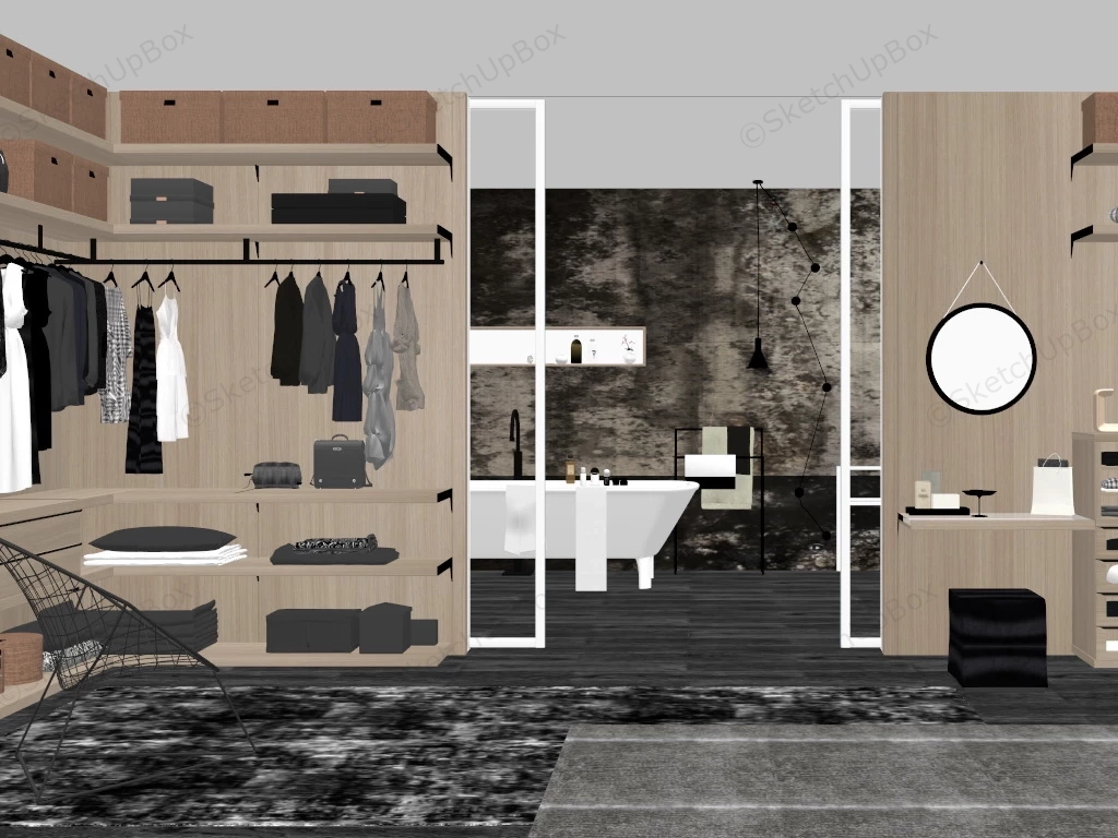 Dressing Room With Bathroom Design sketchup model preview - SketchupBox