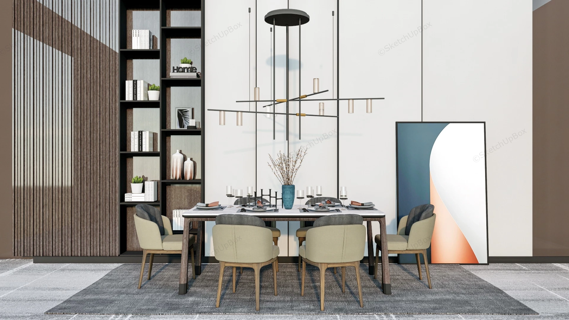 Modern Dining Room With Wall Decor sketchup model preview - SketchupBox