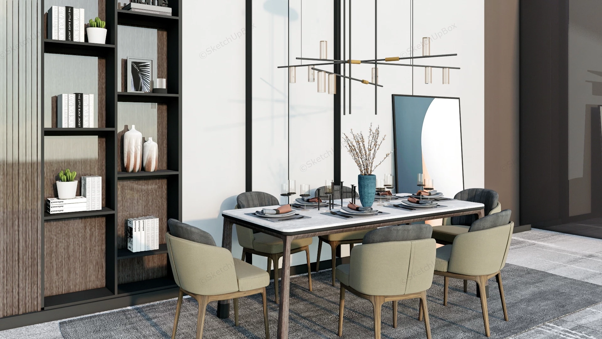 Modern Dining Room With Wall Decor sketchup model preview - SketchupBox