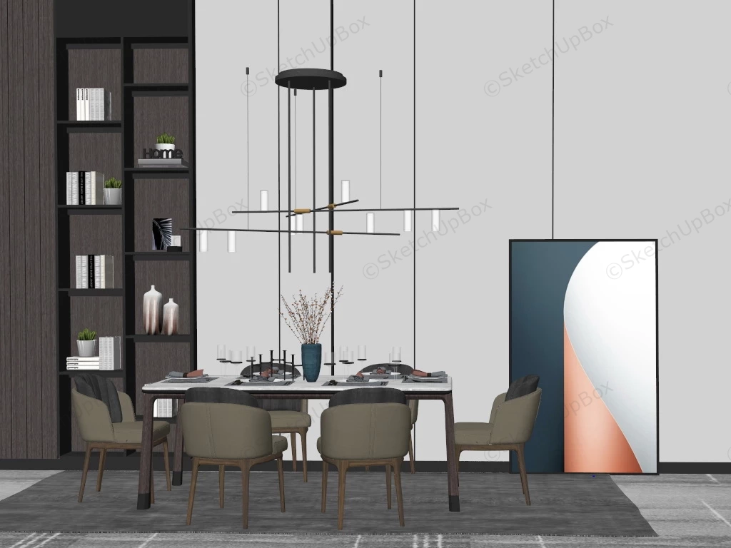 Modern Dining Room With Wall Decor sketchup model preview - SketchupBox