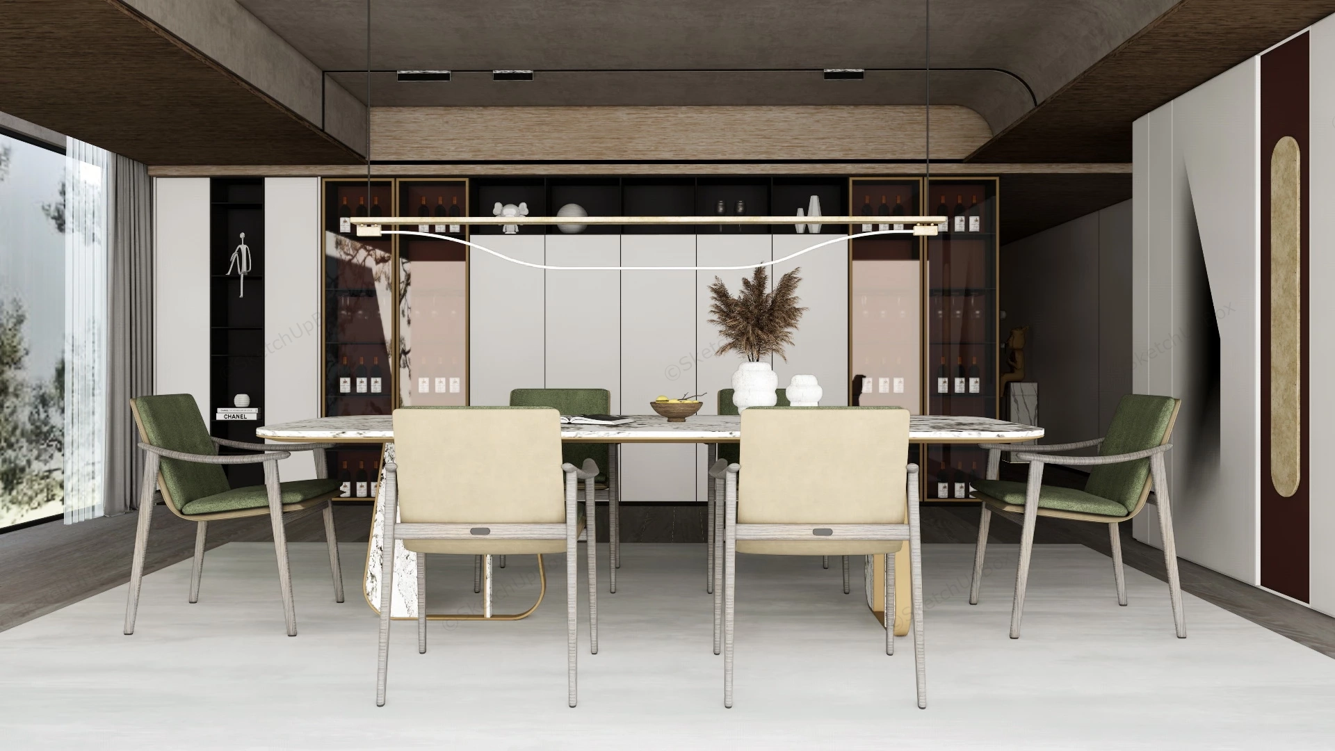 Dining Room With Wine Cabient sketchup model preview - SketchupBox