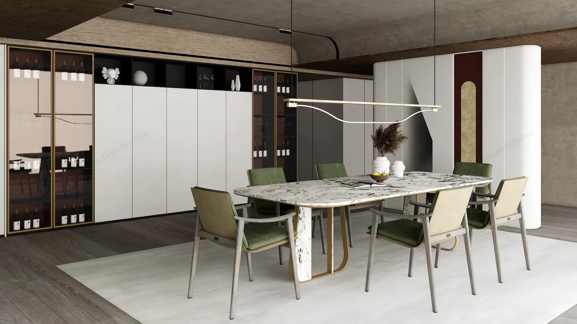 Dining Room With Wine Cabient sketchup model preview - SketchupBox