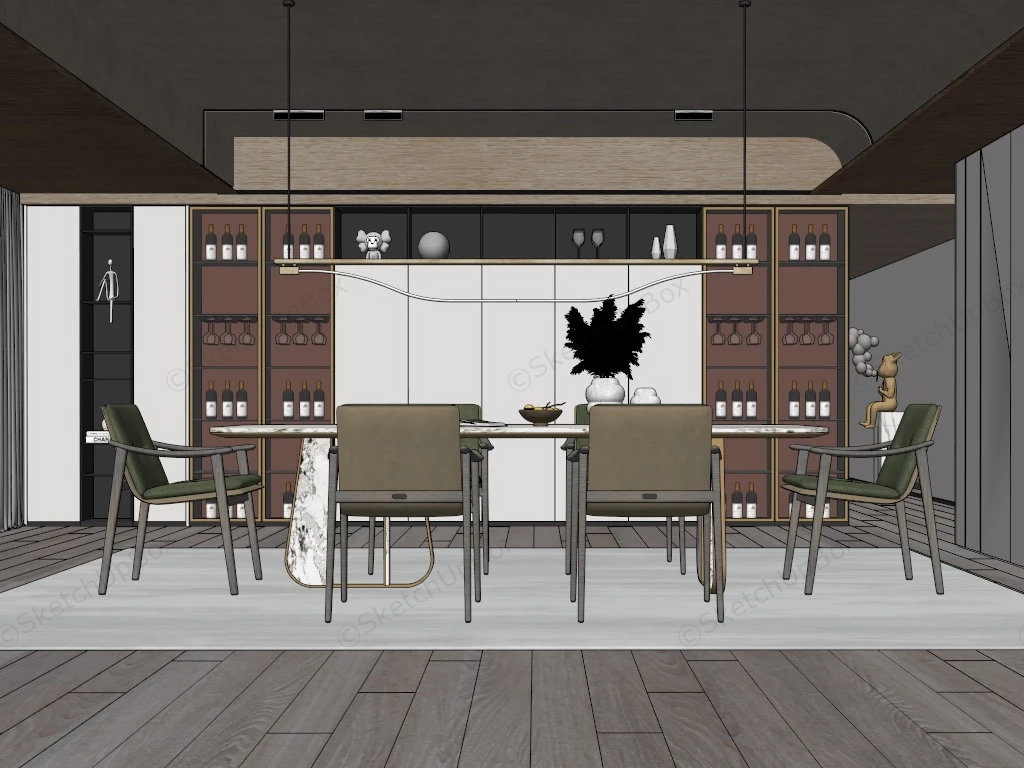 Dining Room With Wine Cabient sketchup model preview - SketchupBox