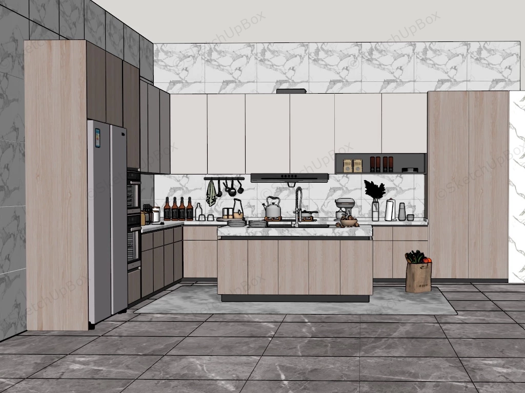 L Shaped Kitchen With Island sketchup model preview - SketchupBox