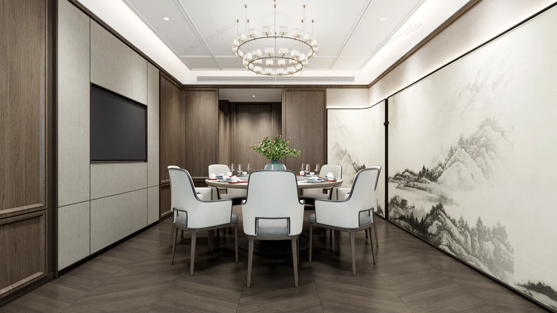 Chinese Restaurant Private Dining Room sketchup model preview - SketchupBox