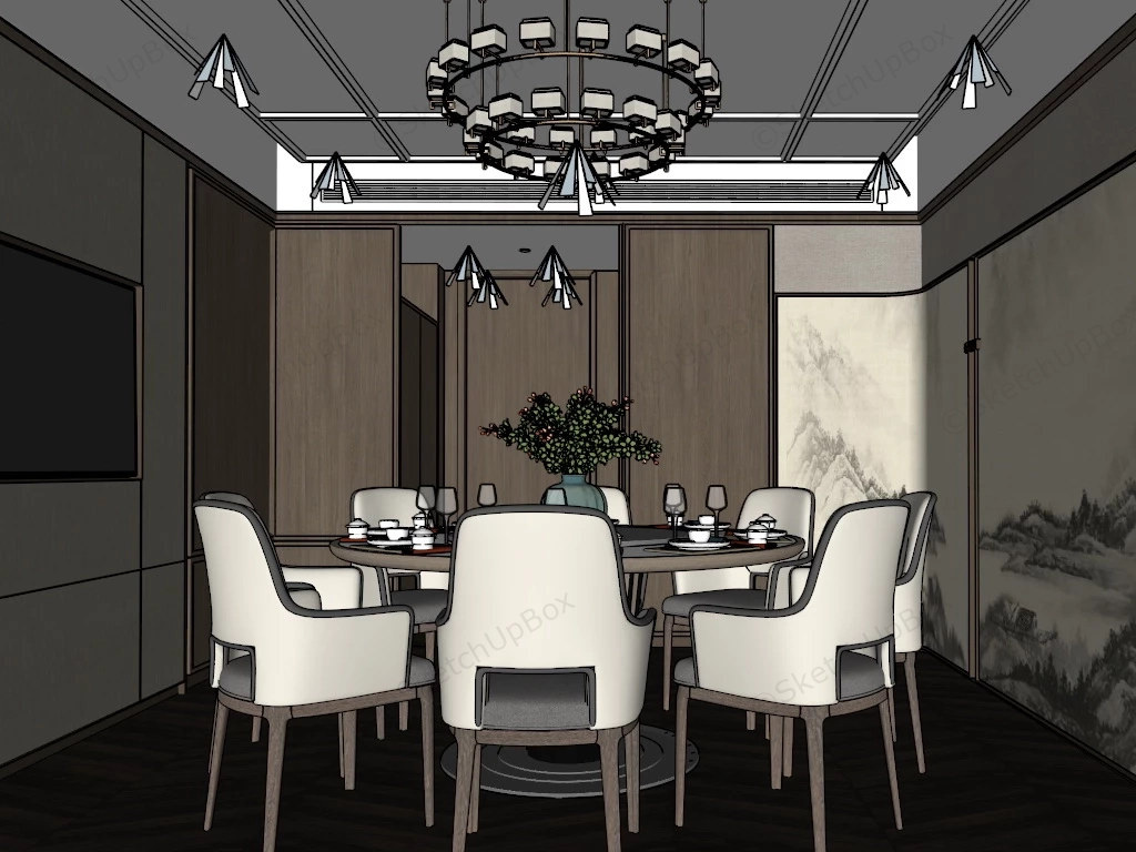 Chinese Restaurant Private Dining Room sketchup model preview - SketchupBox