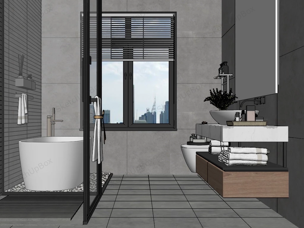 Modern Bathroom With Shower And Bathtub sketchup model preview - SketchupBox