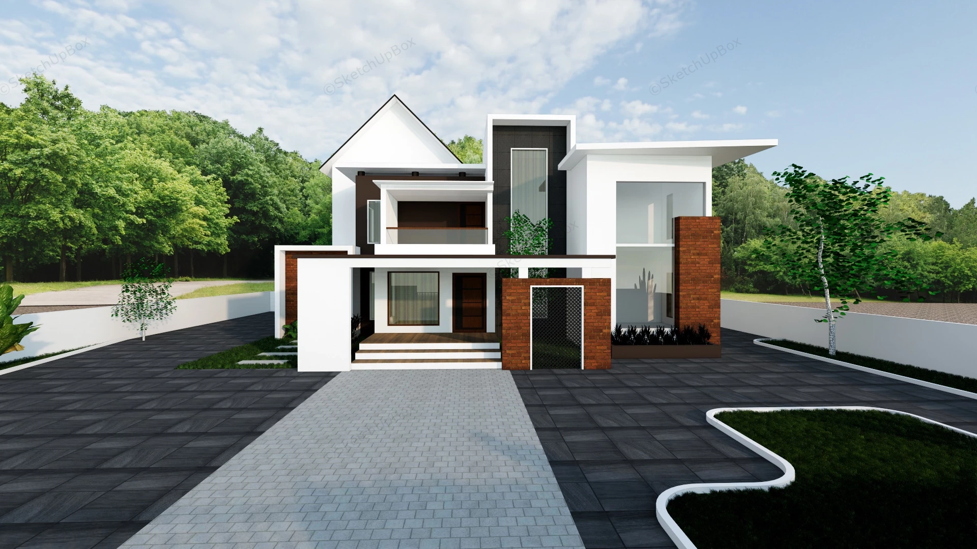 Modern House With Yard sketchup model preview - SketchupBox