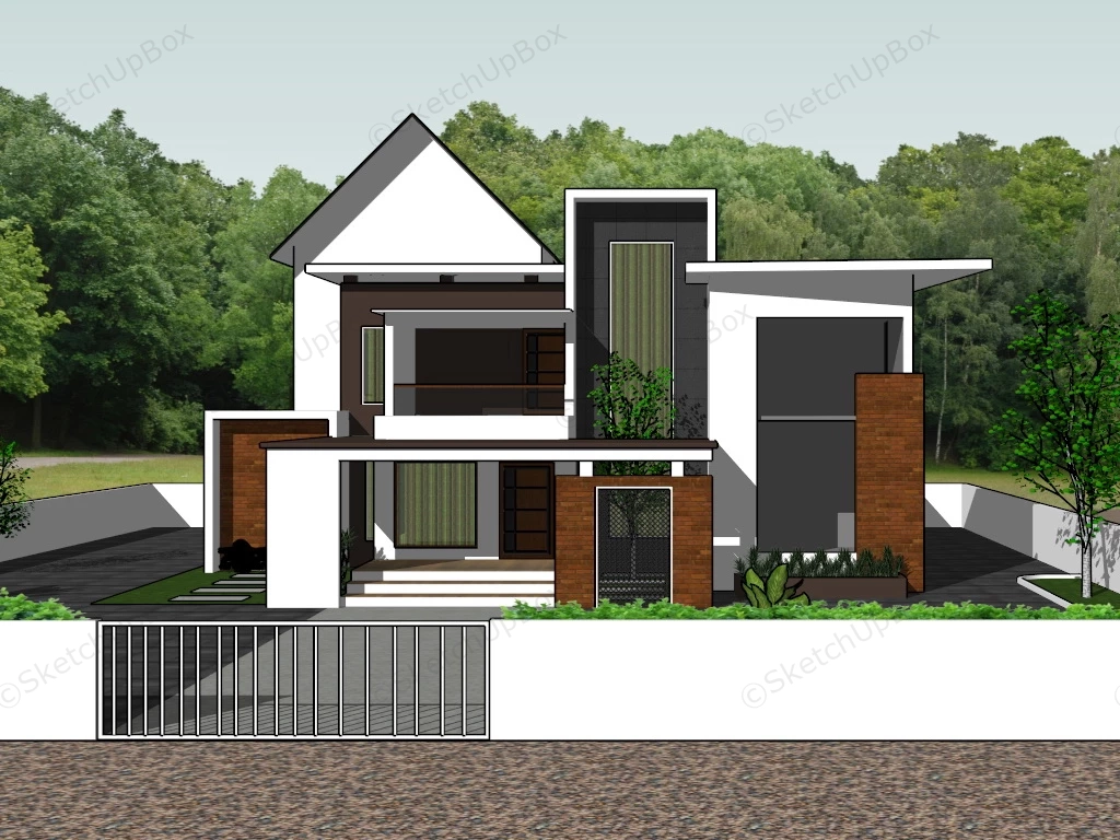 Modern House With Yard sketchup model preview - SketchupBox