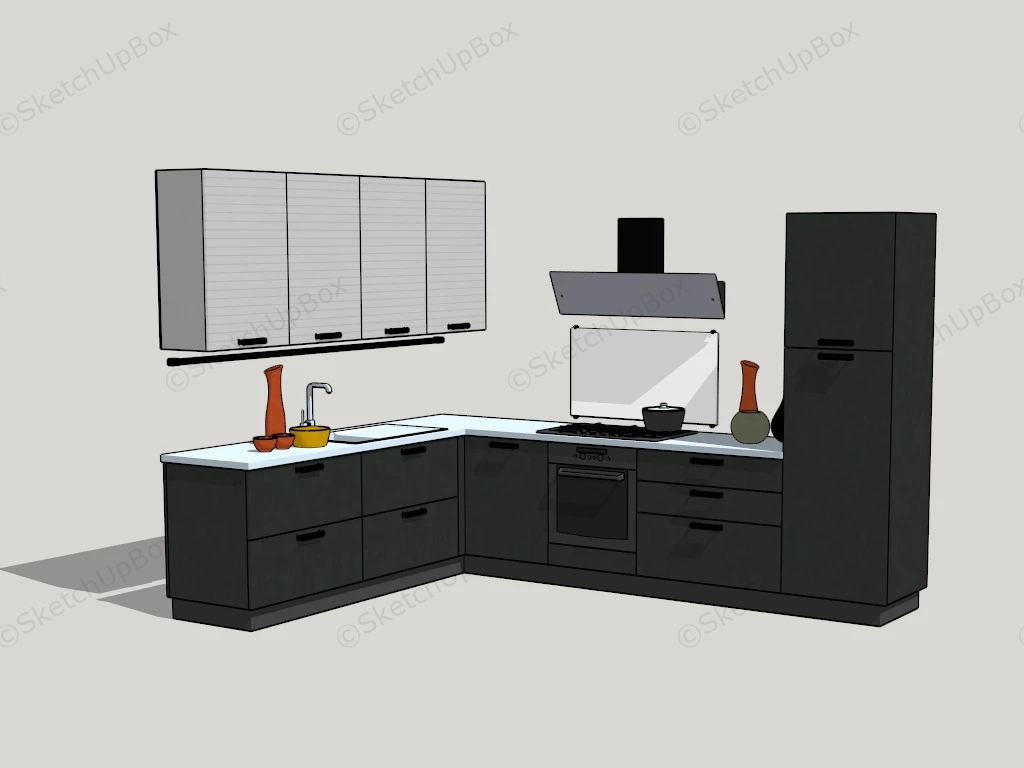 Black Kitchen Cabinet With Hanging Cabinet sketchup model preview - SketchupBox