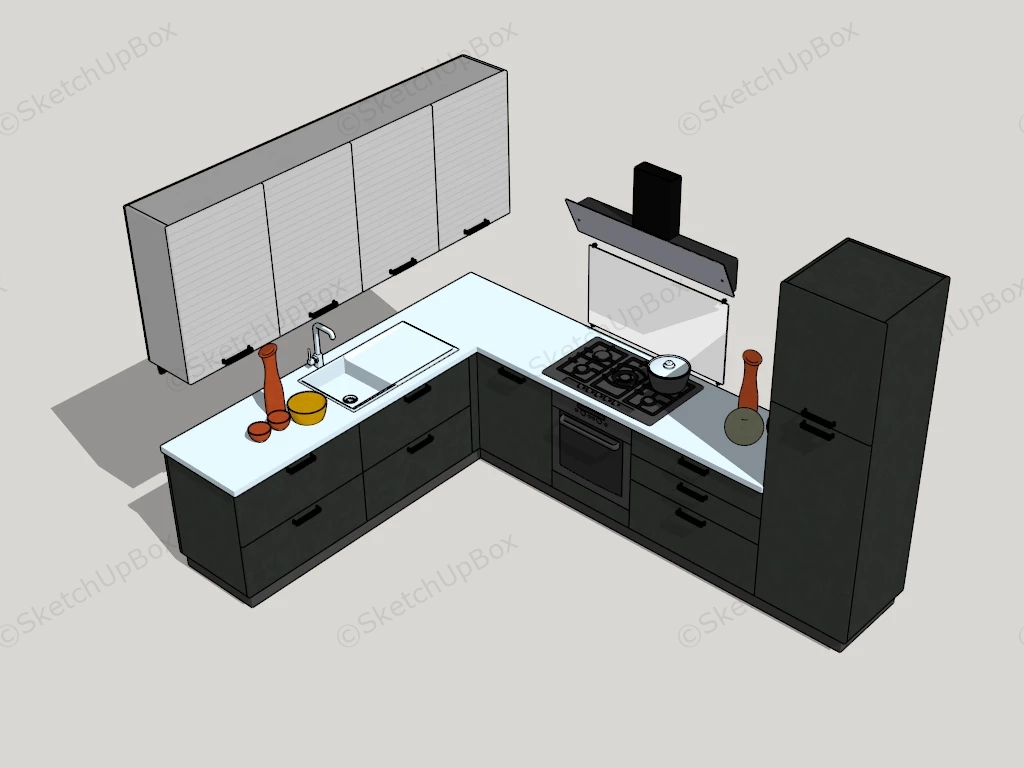 Black Kitchen Cabinet With Hanging Cabinet sketchup model preview - SketchupBox