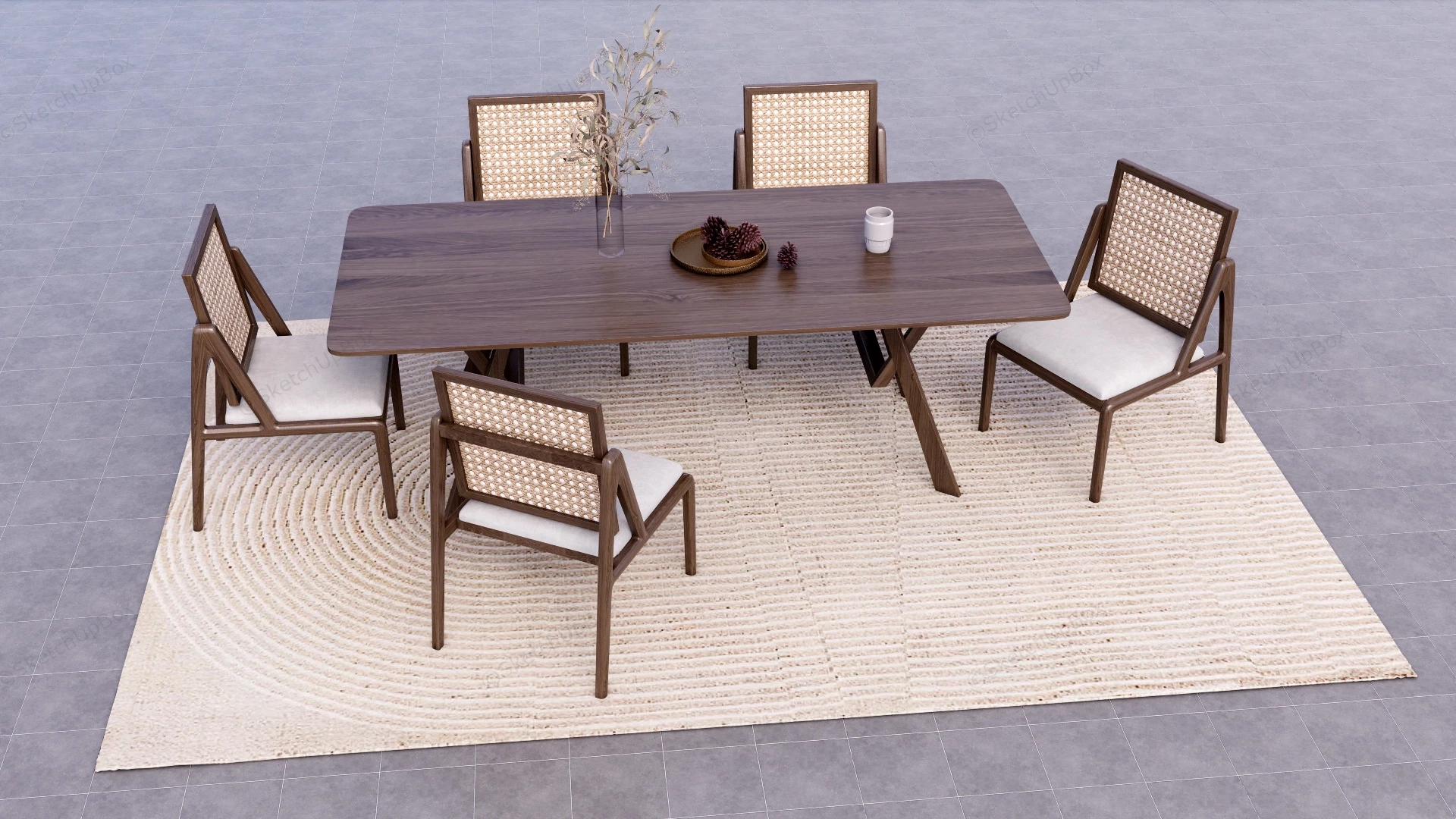 Solid Wood Dining Room Set sketchup model preview - SketchupBox