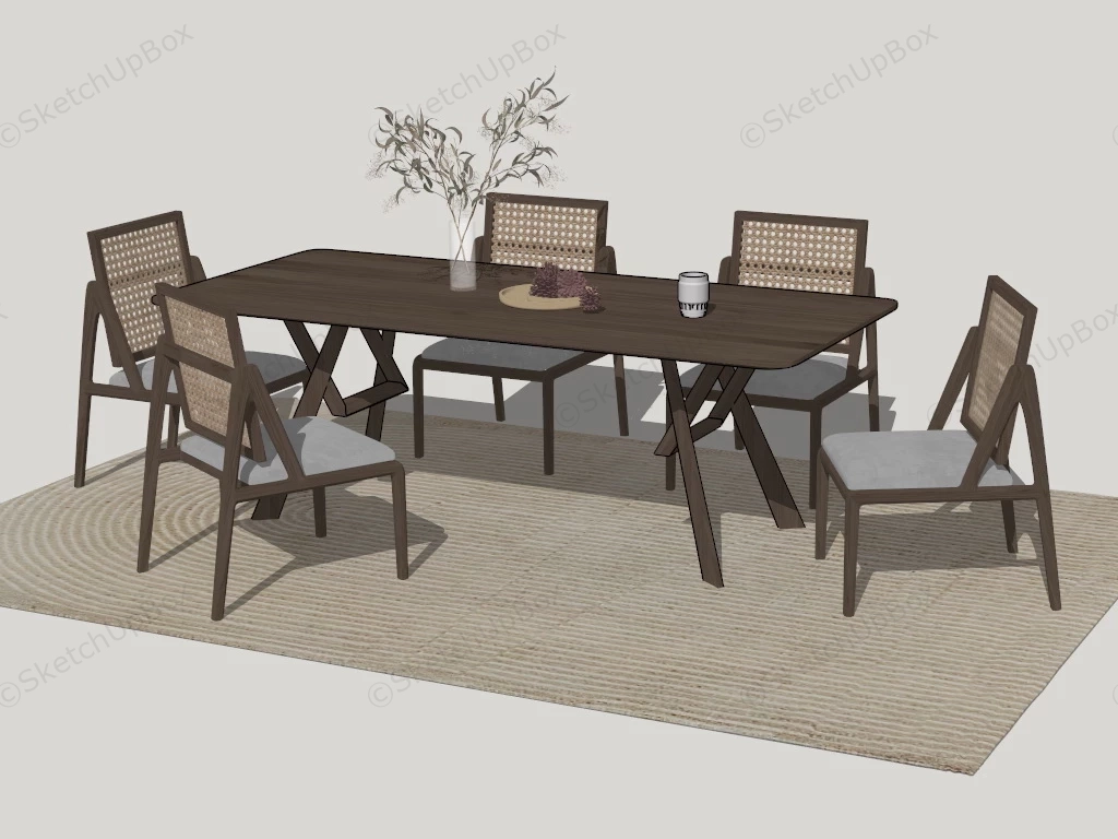 Solid Wood Dining Room Set sketchup model preview - SketchupBox