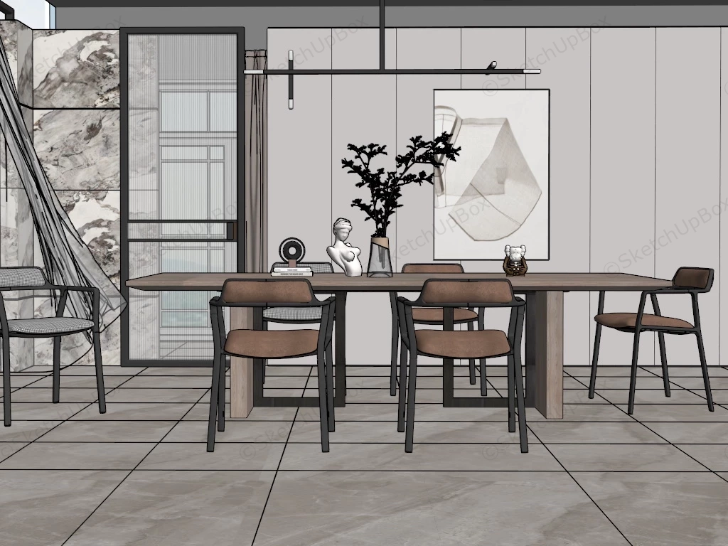 Modern Rustic Wood Dining Room Set sketchup model preview - SketchupBox