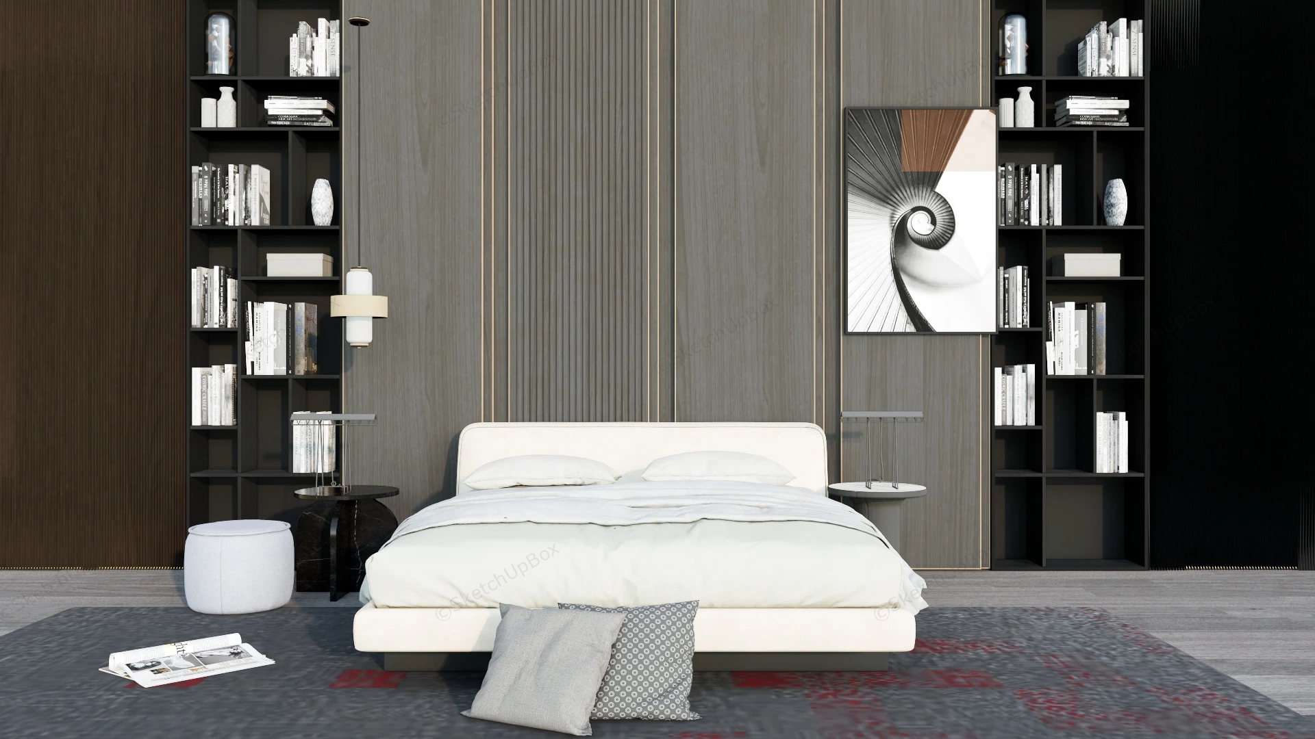 Bedroom With Bookshelves Idea sketchup model preview - SketchupBox