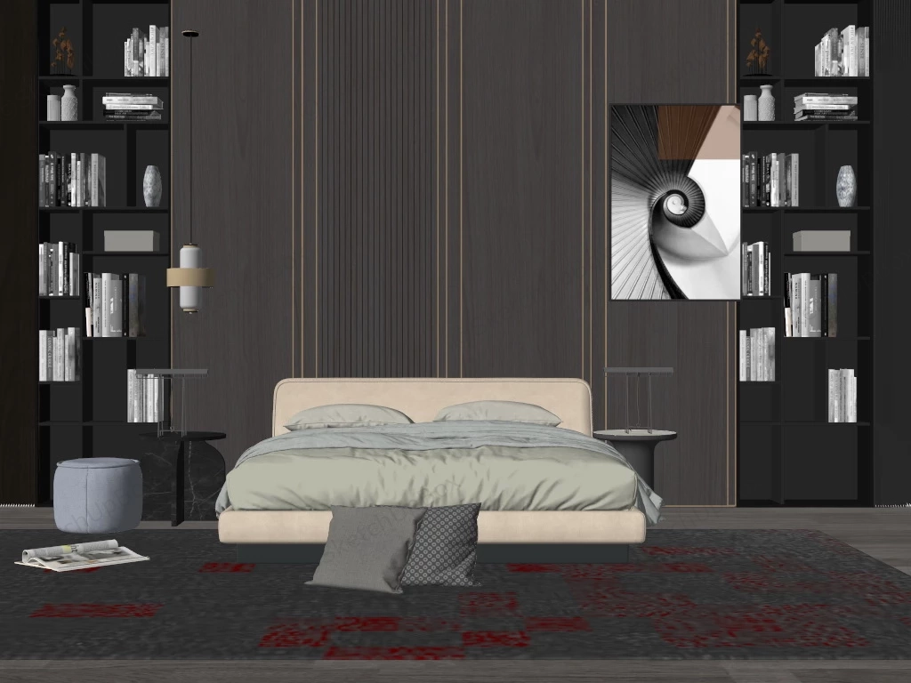 Bedroom With Bookshelves Idea sketchup model preview - SketchupBox