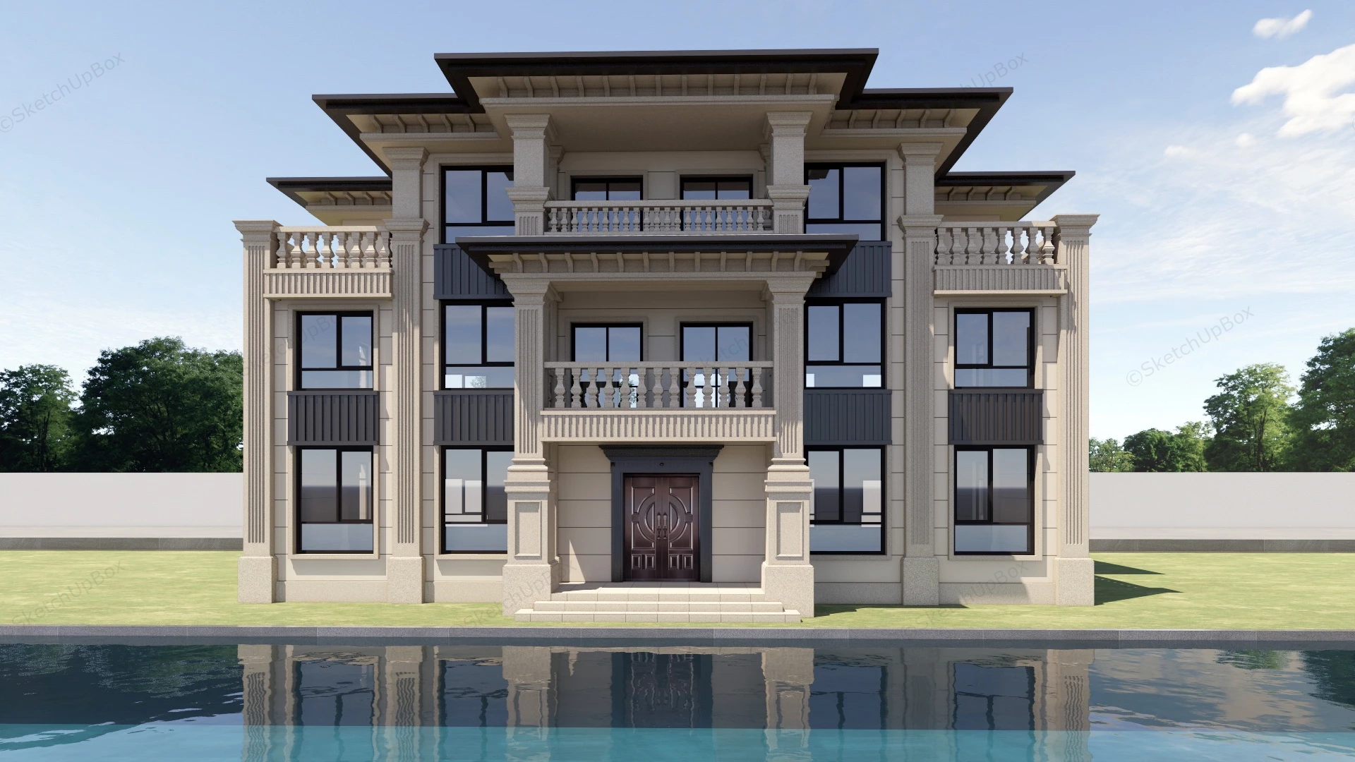 Luxury Modern House Mansion sketchup model preview - SketchupBox