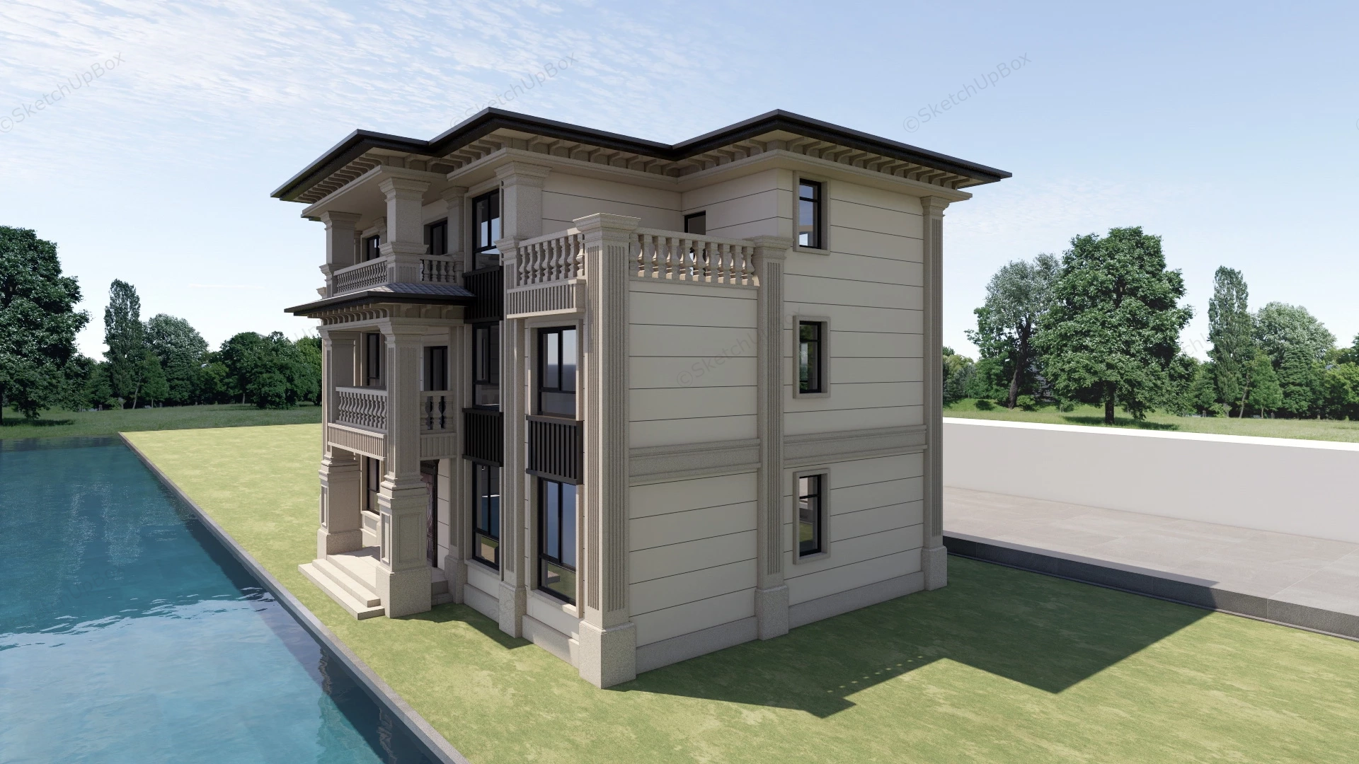 Luxury Modern House Mansion sketchup model preview - SketchupBox