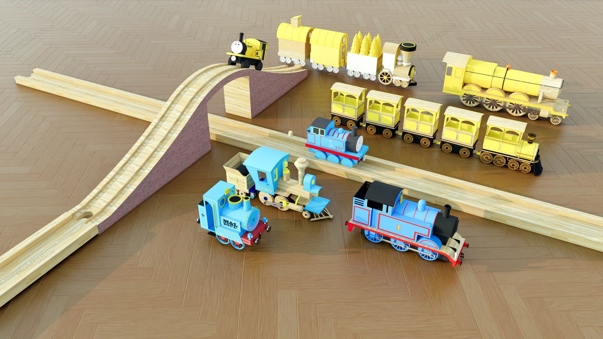 Wooden Toy Train Track Set sketchup model preview - SketchupBox