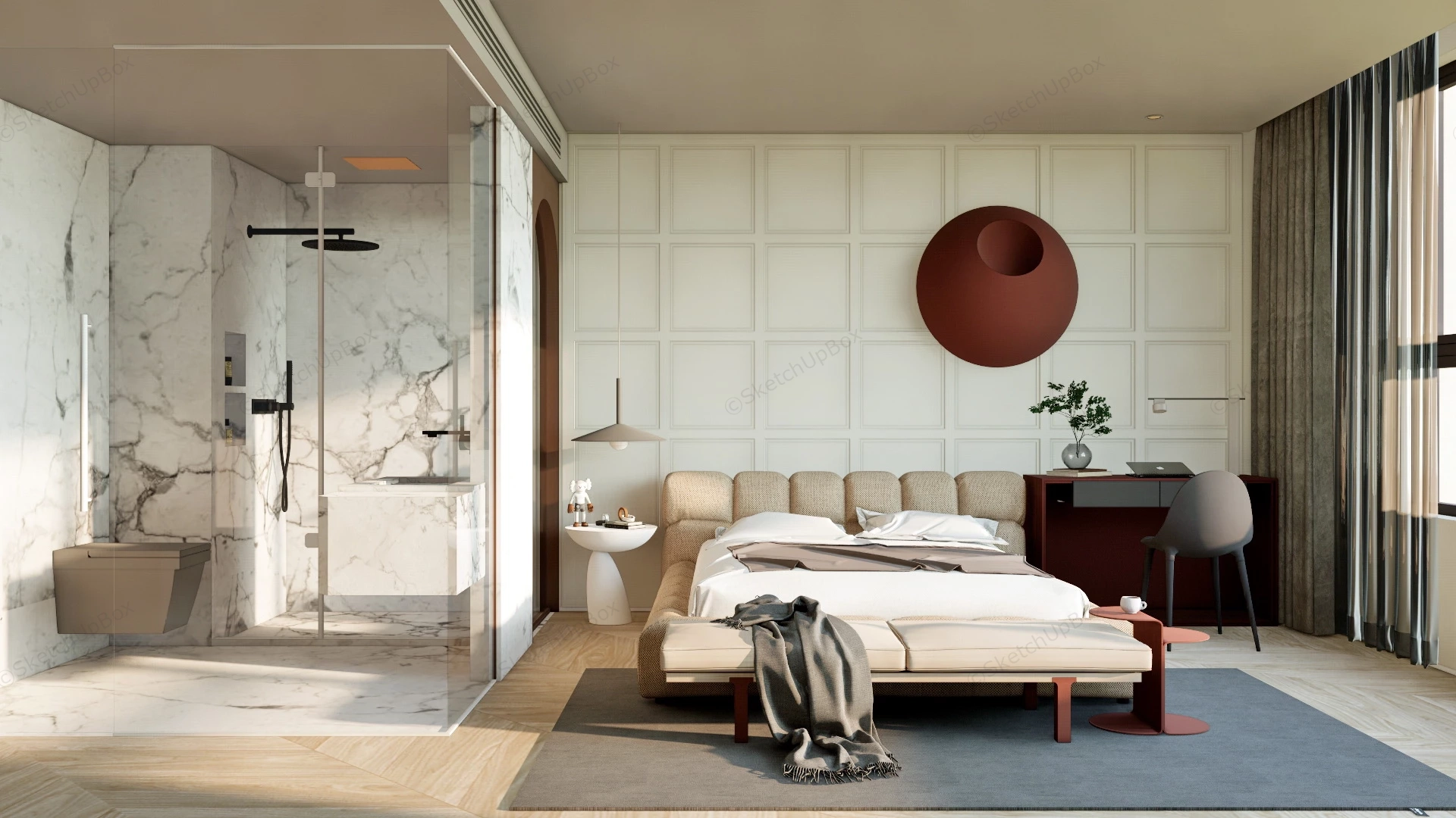 Bedroom With Bathroom Design sketchup model preview - SketchupBox