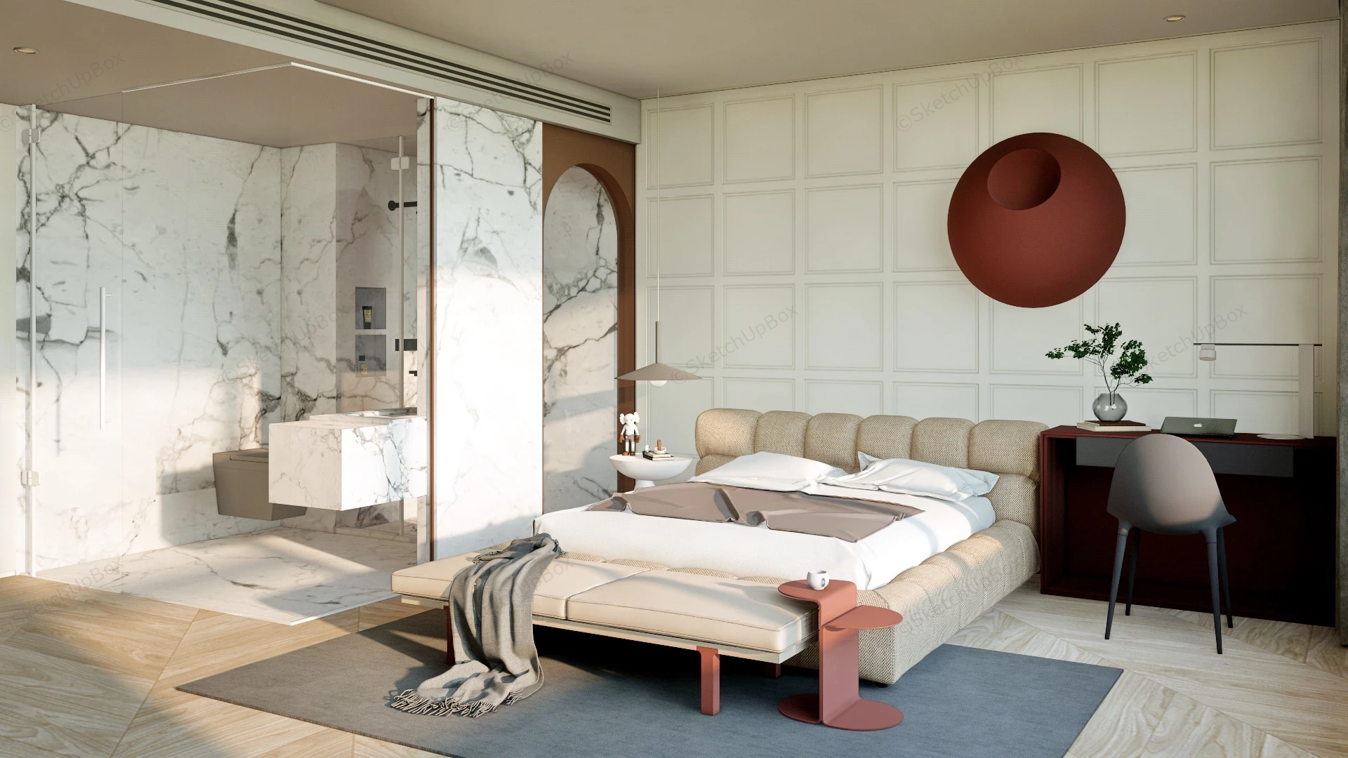 Bedroom With Bathroom Design sketchup model preview - SketchupBox