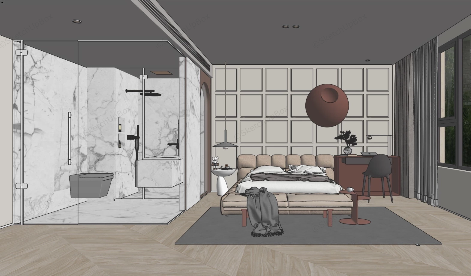 Bedroom With Bathroom Design sketchup model preview - SketchupBox