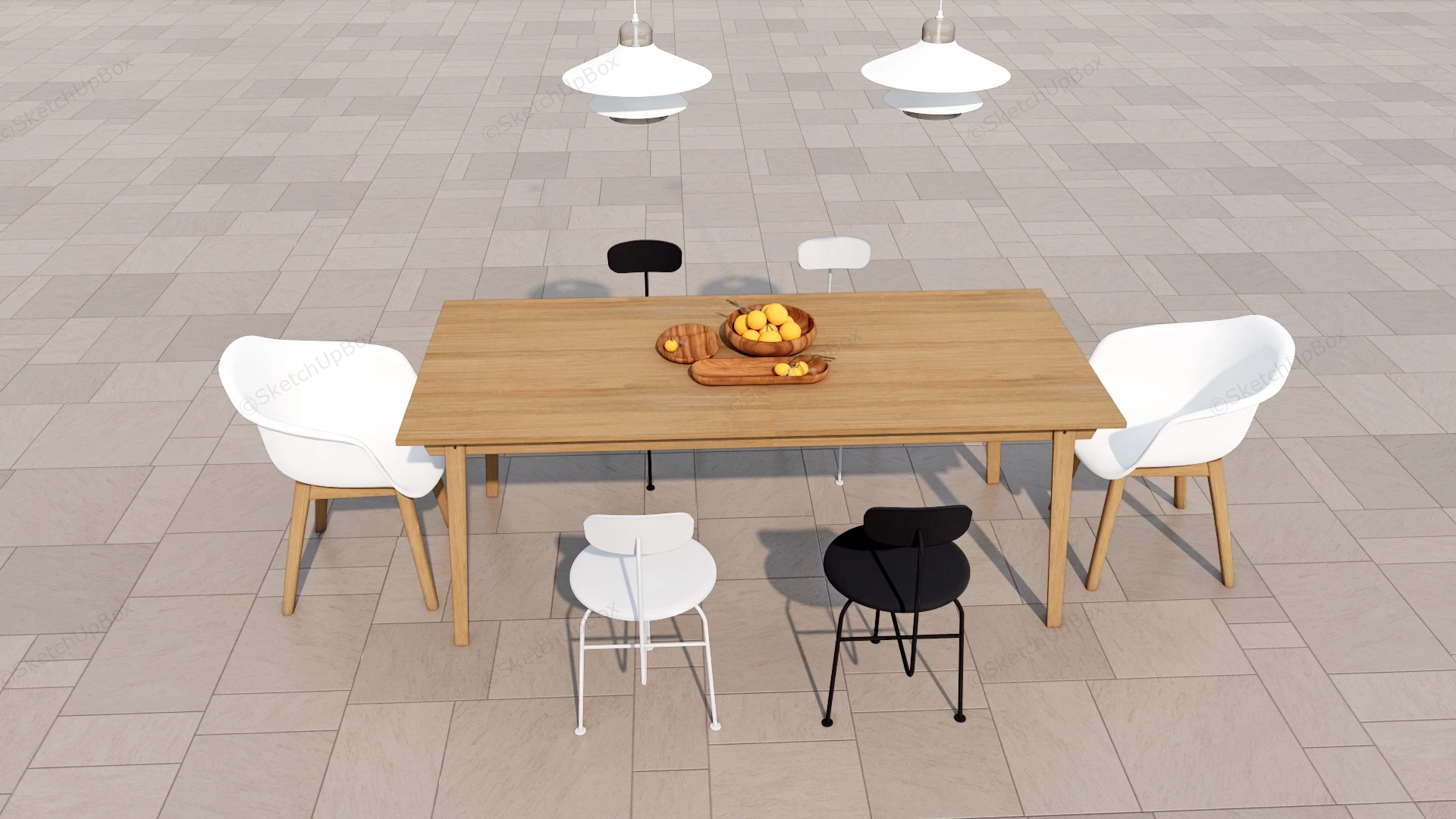 Dining Set And Pendant Lighting sketchup model preview - SketchupBox