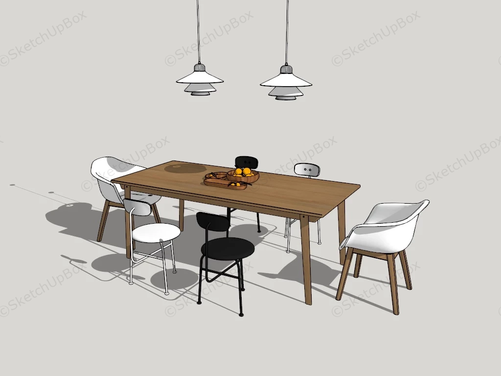 Dining Set And Pendant Lighting sketchup model preview - SketchupBox