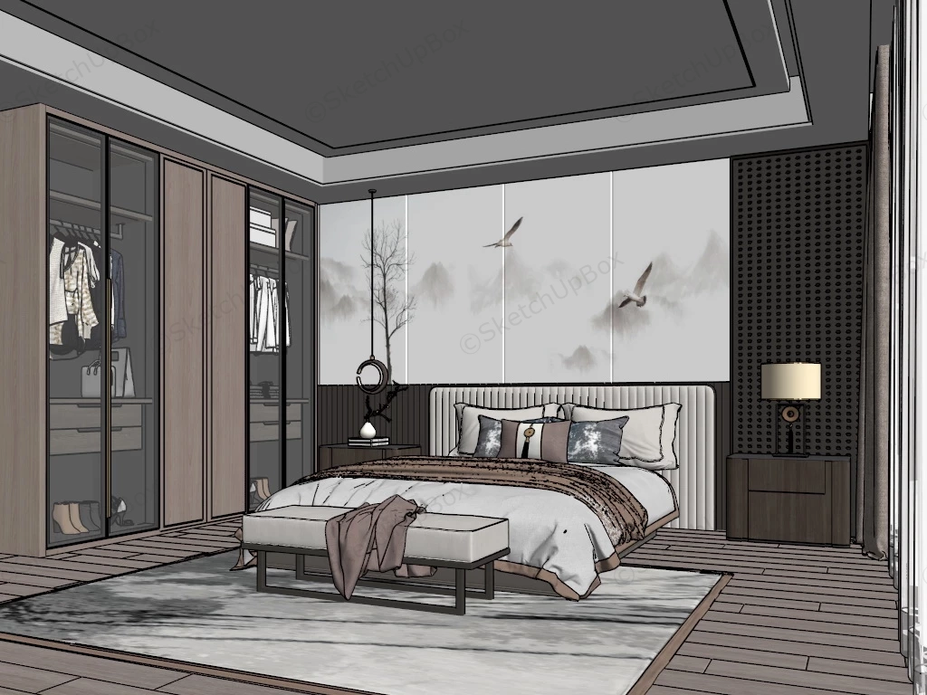 Asian Style Bedroom Idea sketchup model preview - SketchupBox