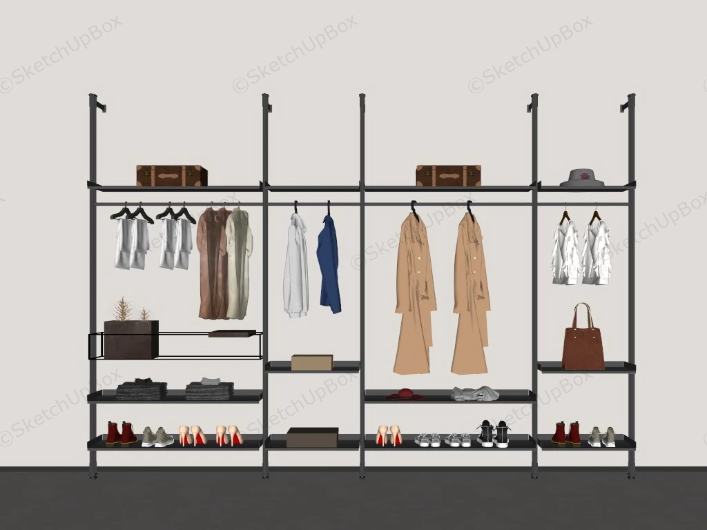 Wall Mount Clothing Rack System sketchup model preview - SketchupBox