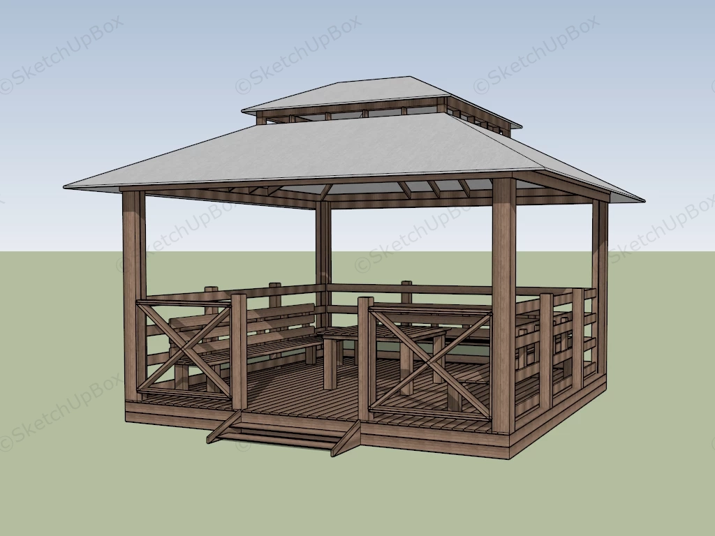 Square Wooden Gazebo sketchup model preview - SketchupBox