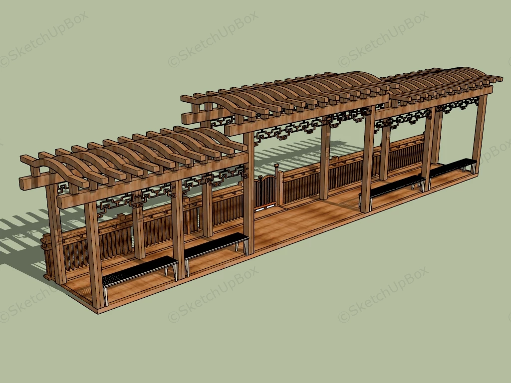 Outdoor Patio Wood Corridor sketchup model preview - SketchupBox