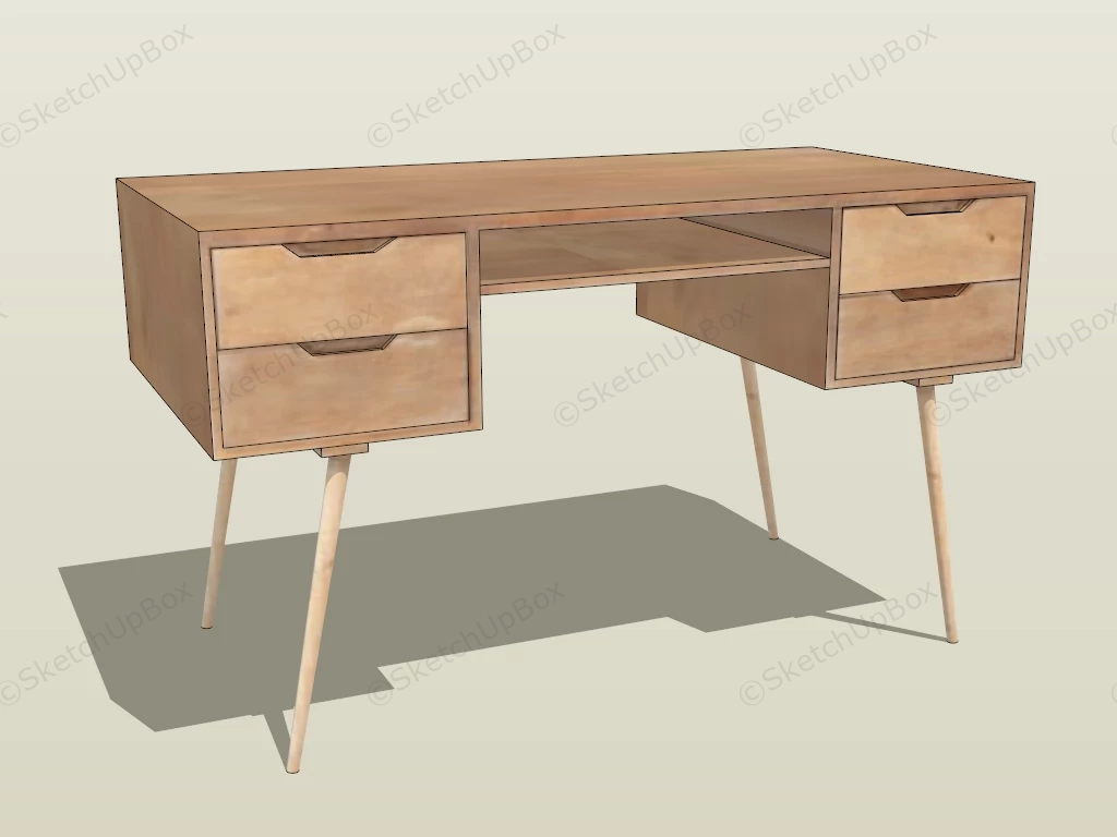 Modern Wood Writing Desk sketchup model preview - SketchupBox