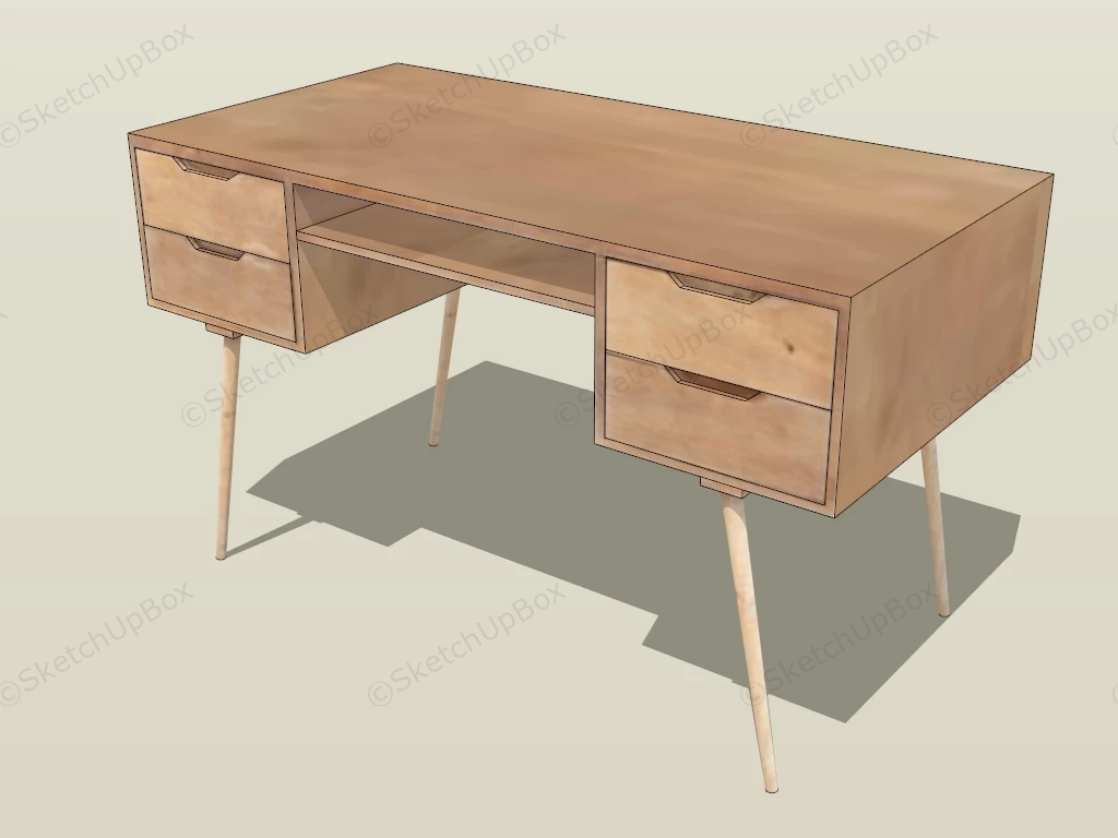 Modern Wood Writing Desk sketchup model preview - SketchupBox