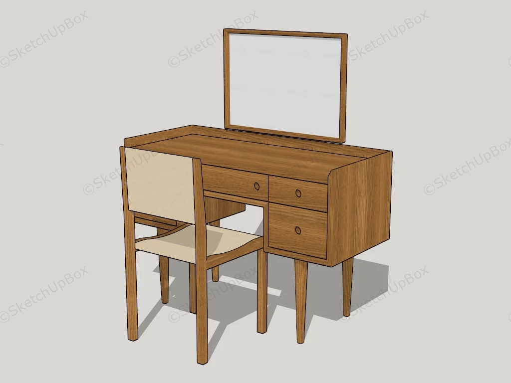 Wood Vanity Table And Chair sketchup model preview - SketchupBox