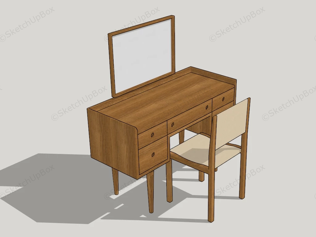 Wood Vanity Table And Chair sketchup model preview - SketchupBox